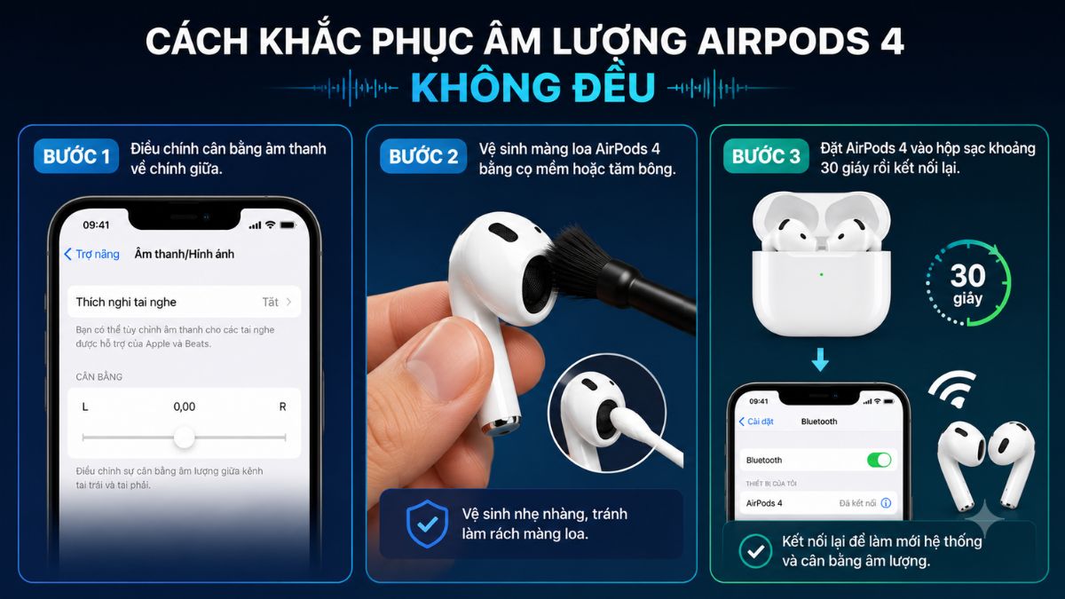 Cách khắc phục âm lượng tai nghe airpods 4 không đều