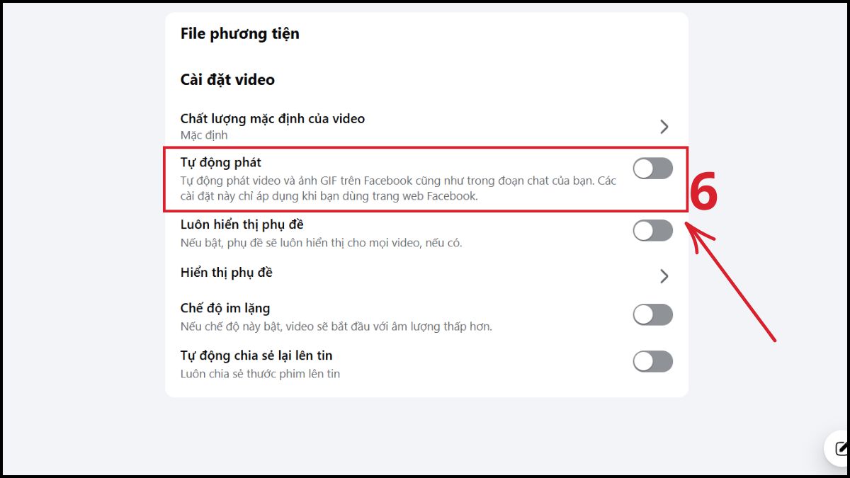 Cách tắt tự phát video Facebook trên máy tính bước 4