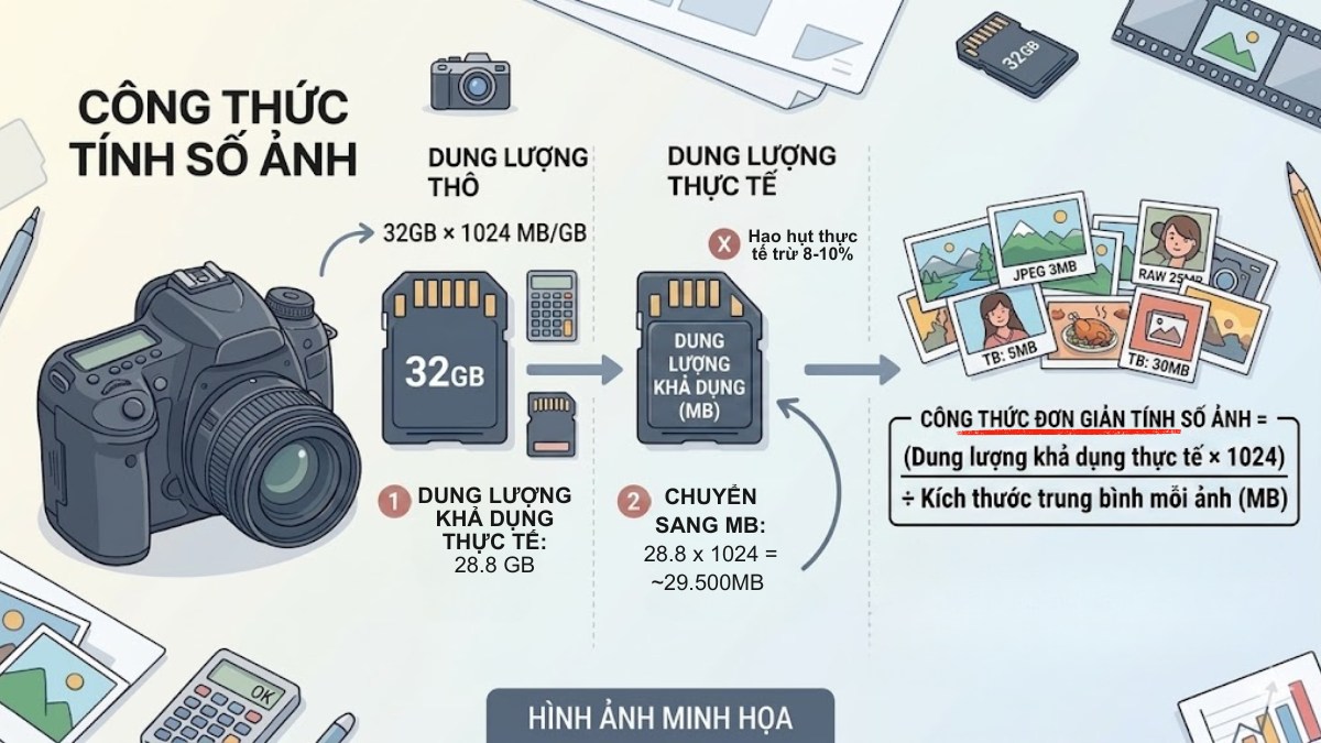 Công thức tự tính số ảnh cho đa số máy ảnh