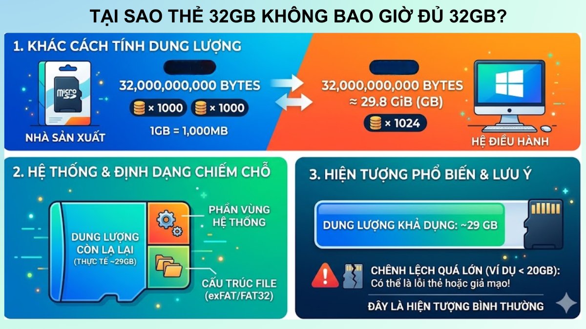 Tại sao thẻ 32GB không bao giờ đủ 32GB