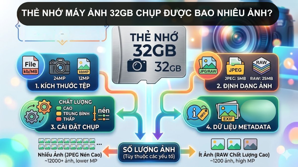 Thẻ nhớ máy ảnh 32GB chụp được bao nhiêu ảnh?