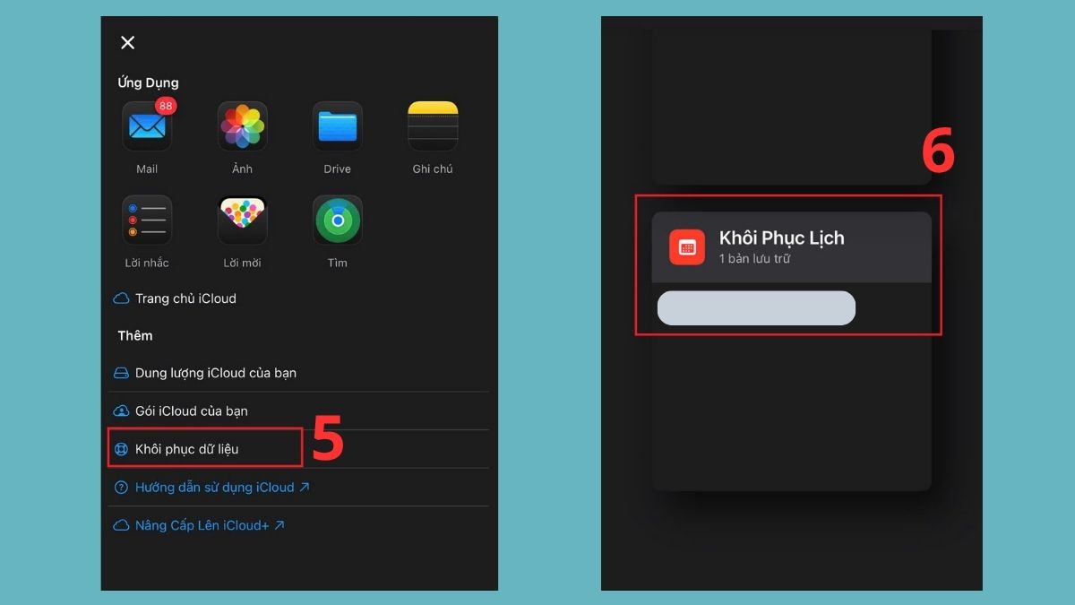 Khôi phục thông qua dịch vụ iCloud bước 2