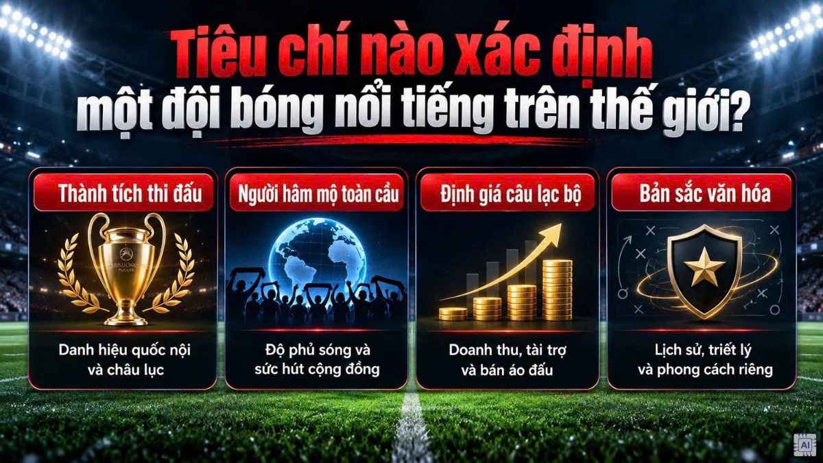 Tiêu chí nào xác định một đội bóng nổi tiếng trên thế giới?