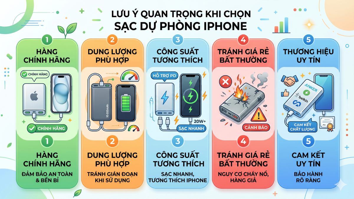 Các lưu ý cần biết khi chọn sạc dự phòng iPhone