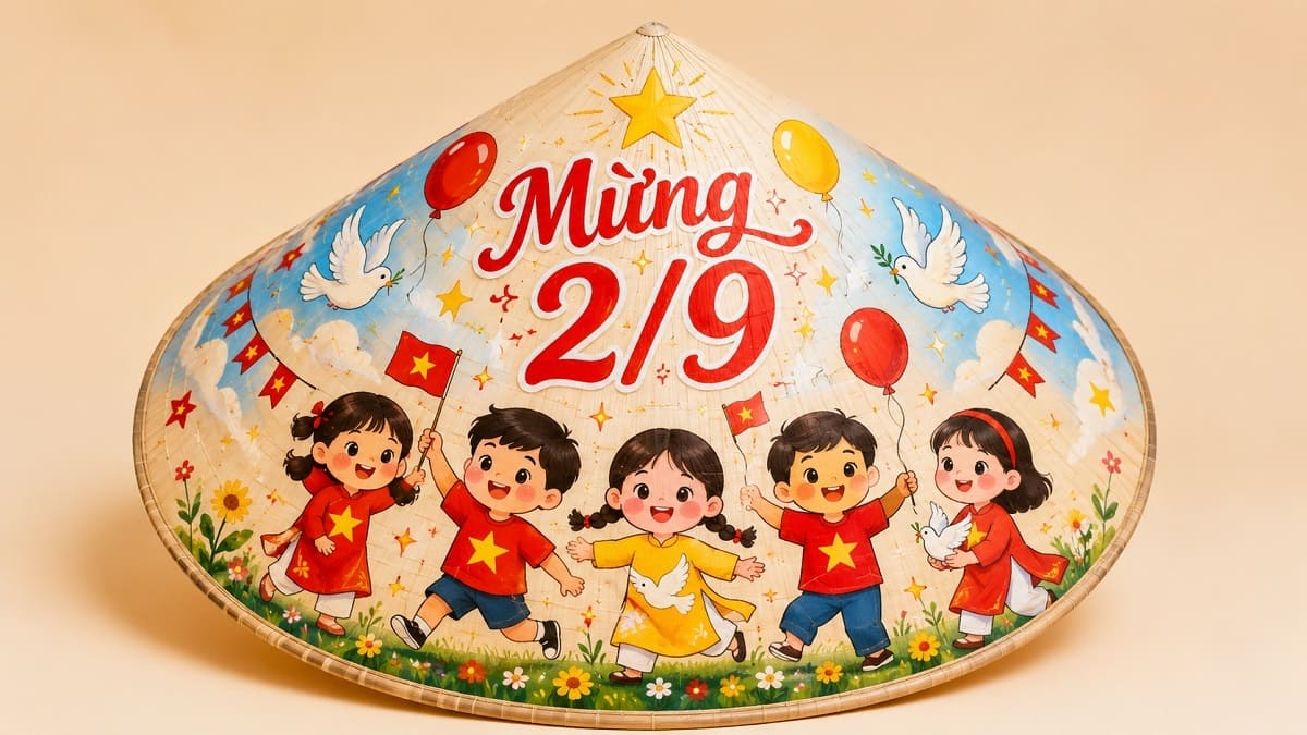 mẫu nón lá trang trí 2/9 thiếu nhi