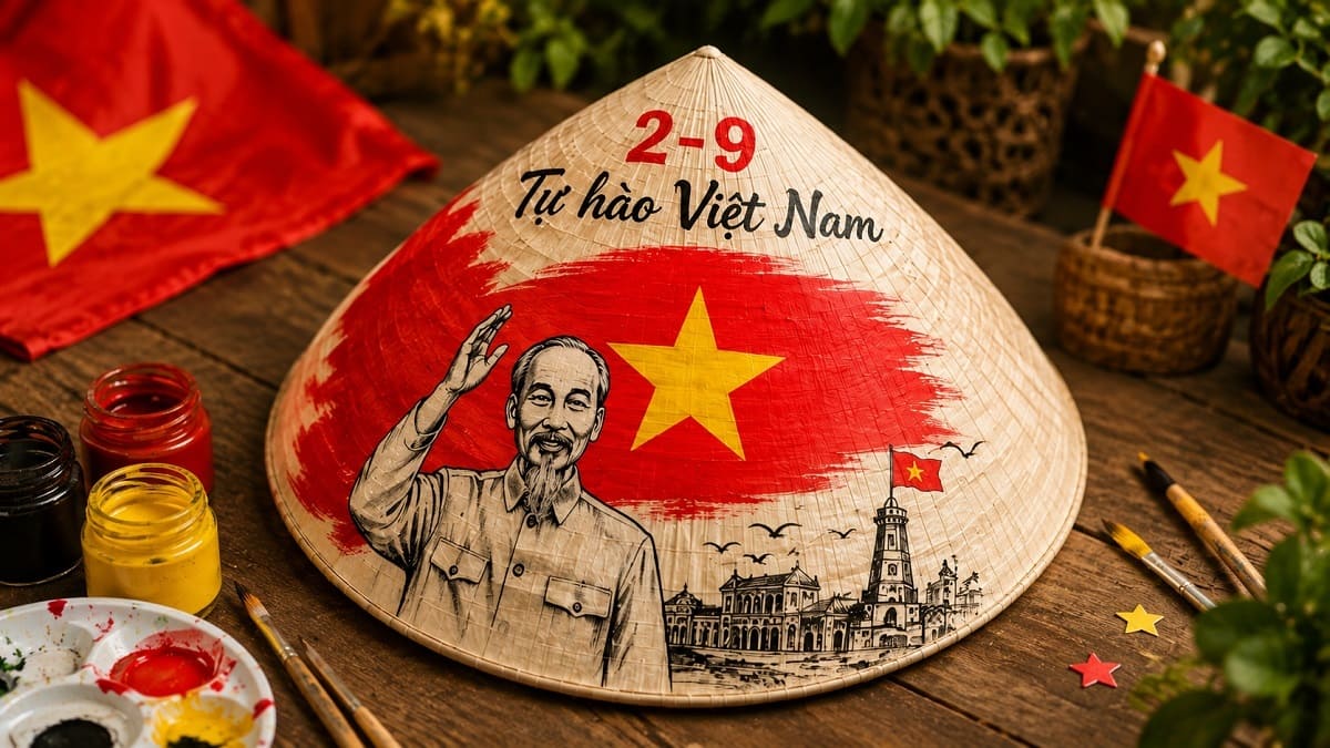 mẫu nón lá trang trí 2/9 bác hồ