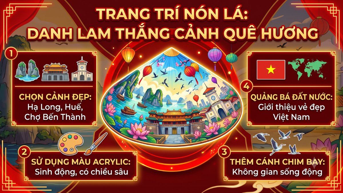 Trang trí nón lá danh lam thắng cảnh quê hương