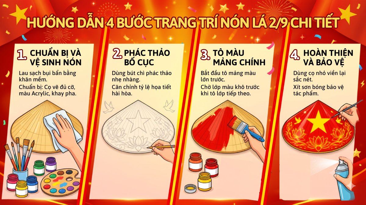 Hướng dẫn các bước trang trí nón lá 2/ 9 chi tiết