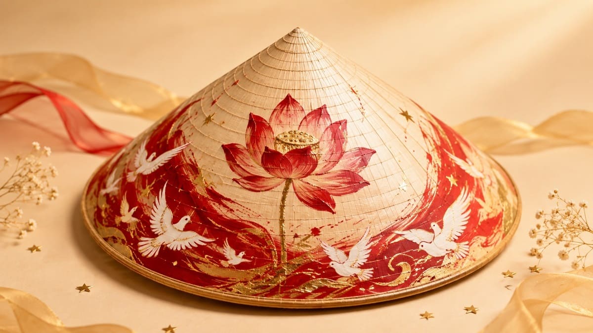 mẫu nón lá trang trí 2/9 hoa sen