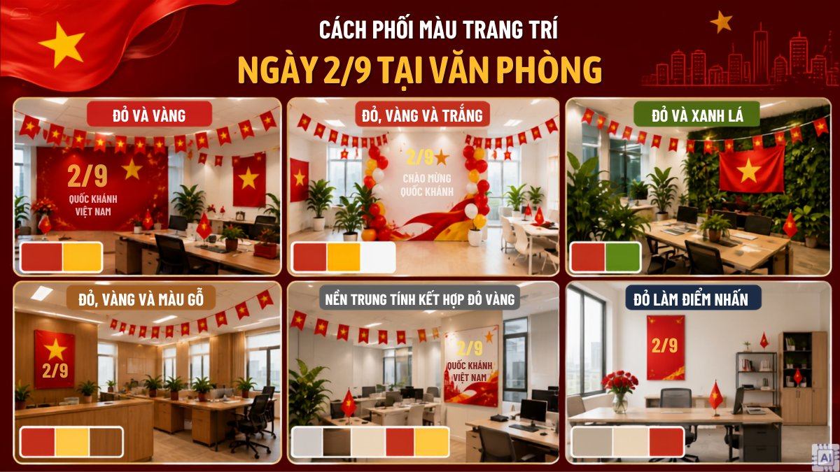 Cách phối màu trang trí ngày 2/9 tại văn phòng