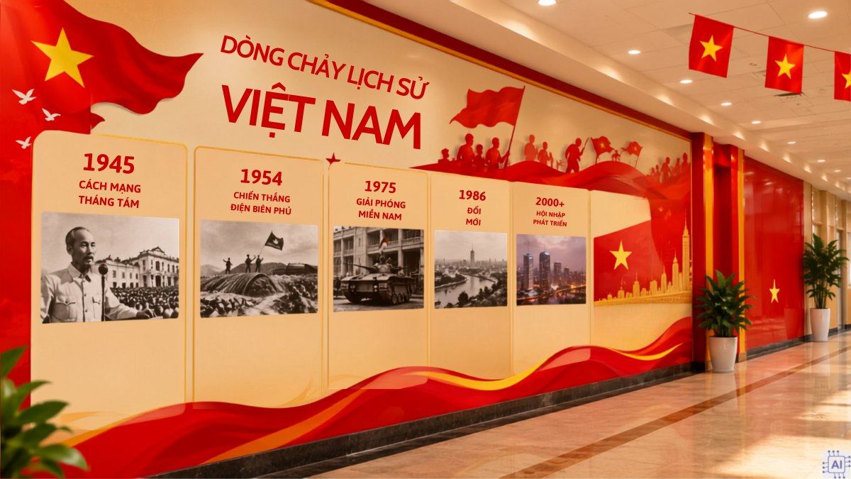 Trang trí hành lang bằng dòng thời gian lịch sử Việt Nam