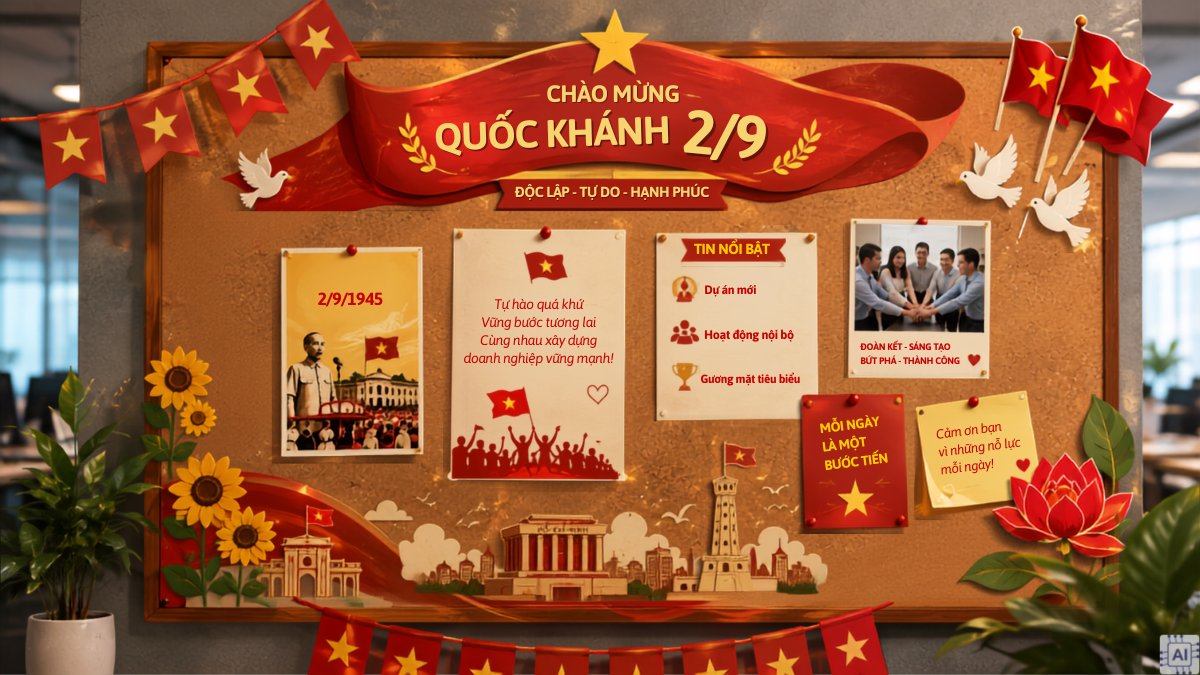 Trang trí bảng tin văn phòng theo chủ đề Quốc khánh 2/9