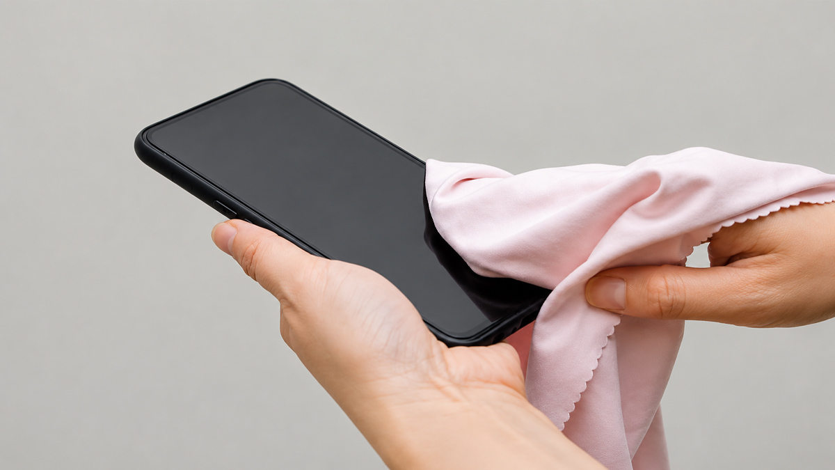 Cách vệ sinh màn hình điện thoại bằng khăn microfiber khô