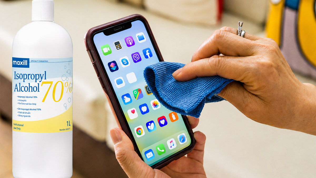 Cách vệ sinh màn hình điện thoại bằng cồn isopropyl 70%