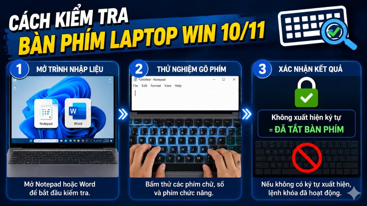 Cách kiểm tra bàn phím laptop win 10/11 đã tắt hay chưa