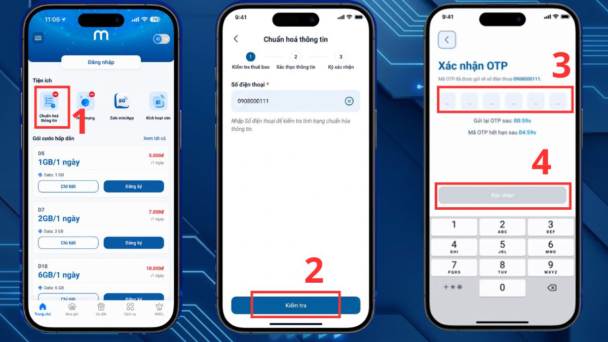 Xác thực nhanh qua app My MobiFone bước 1