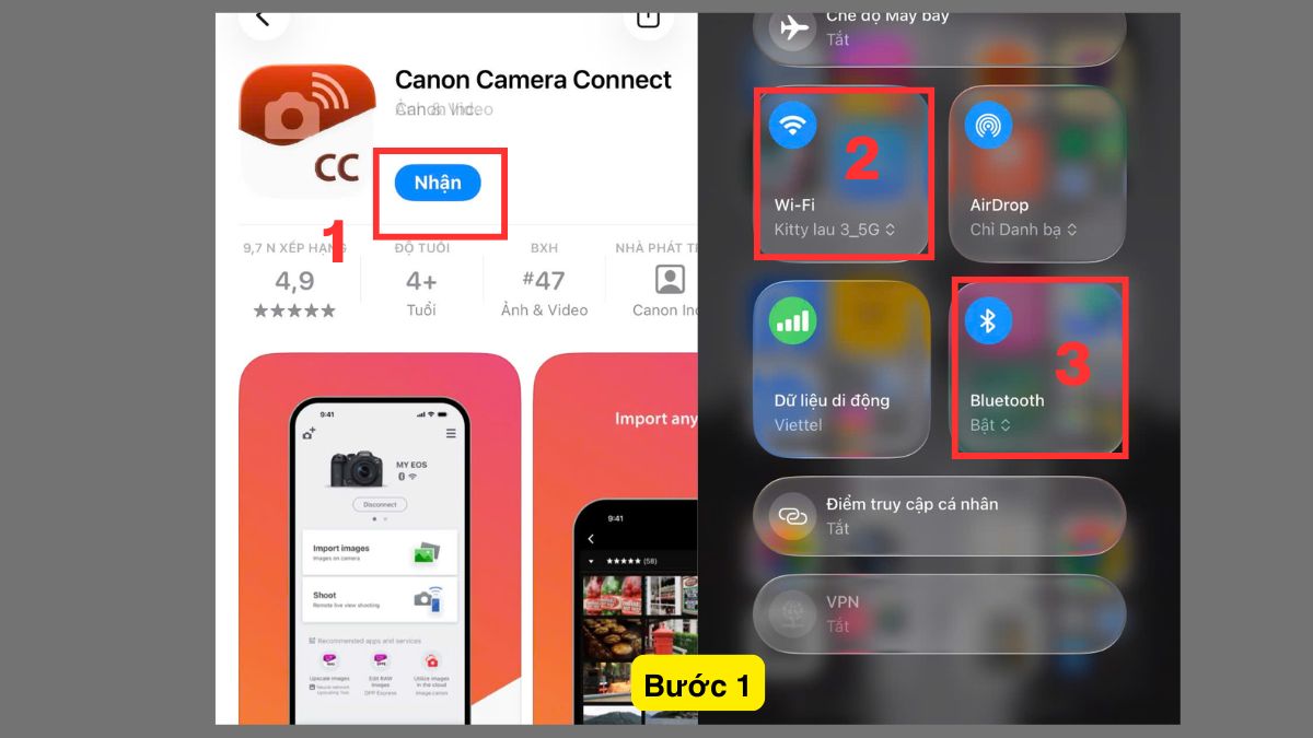 Cách xuất ảnh từ máy ảnh Canon ra điện thoại bằng Canon Camera Connect bước 1
