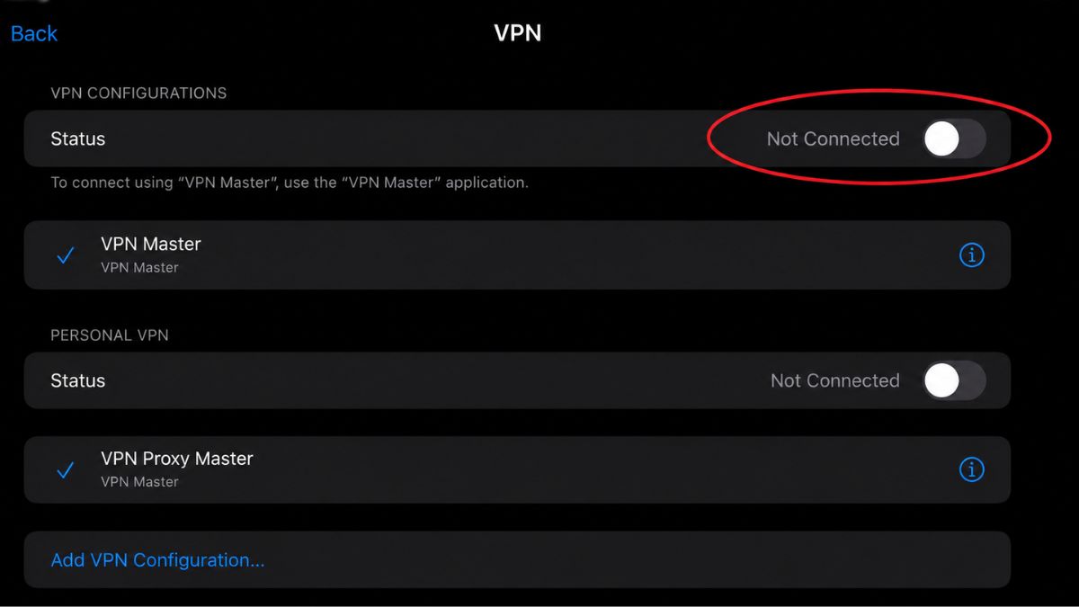 Tắt VPN và các tiện ích có thể chặn thanh toán