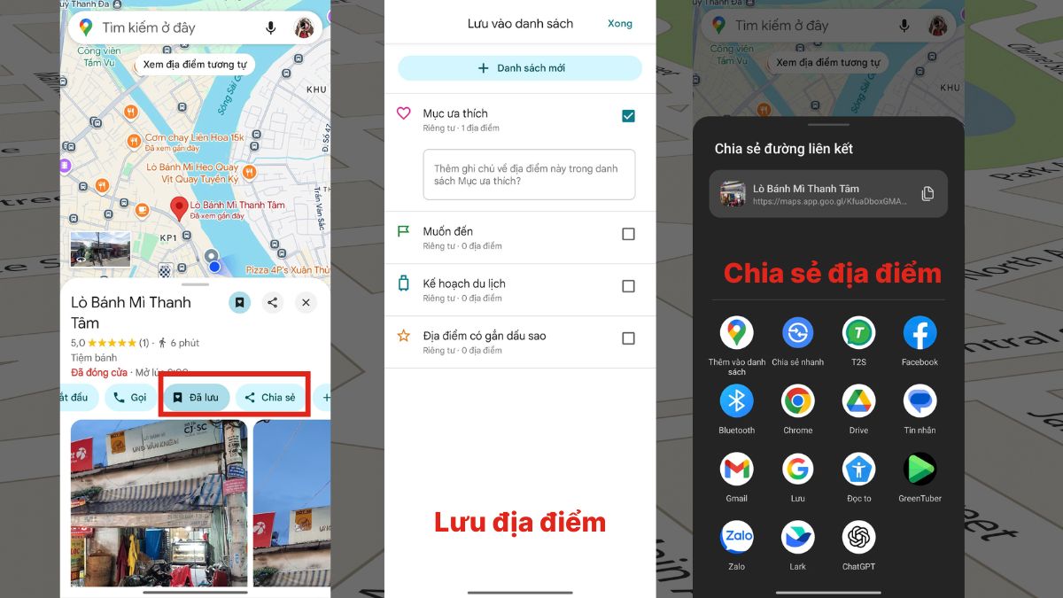 Google Maps giúp lưu và chia sẻ vị trí