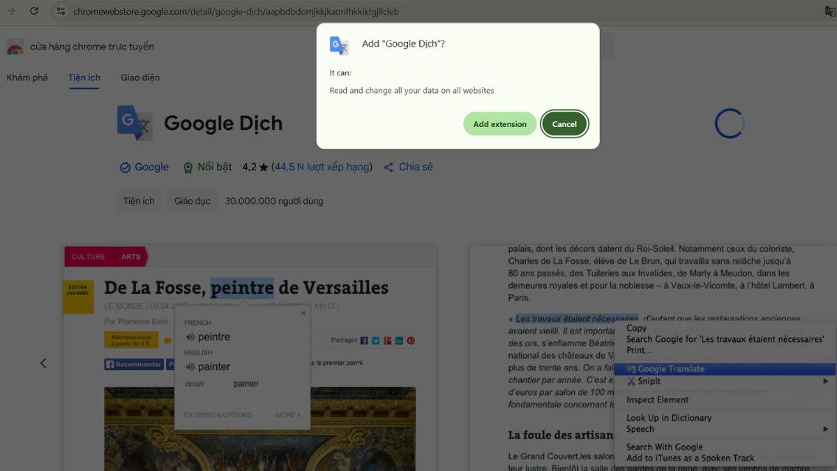 Cách cài đặt Google Translate Extension trên máy tính - bước 3