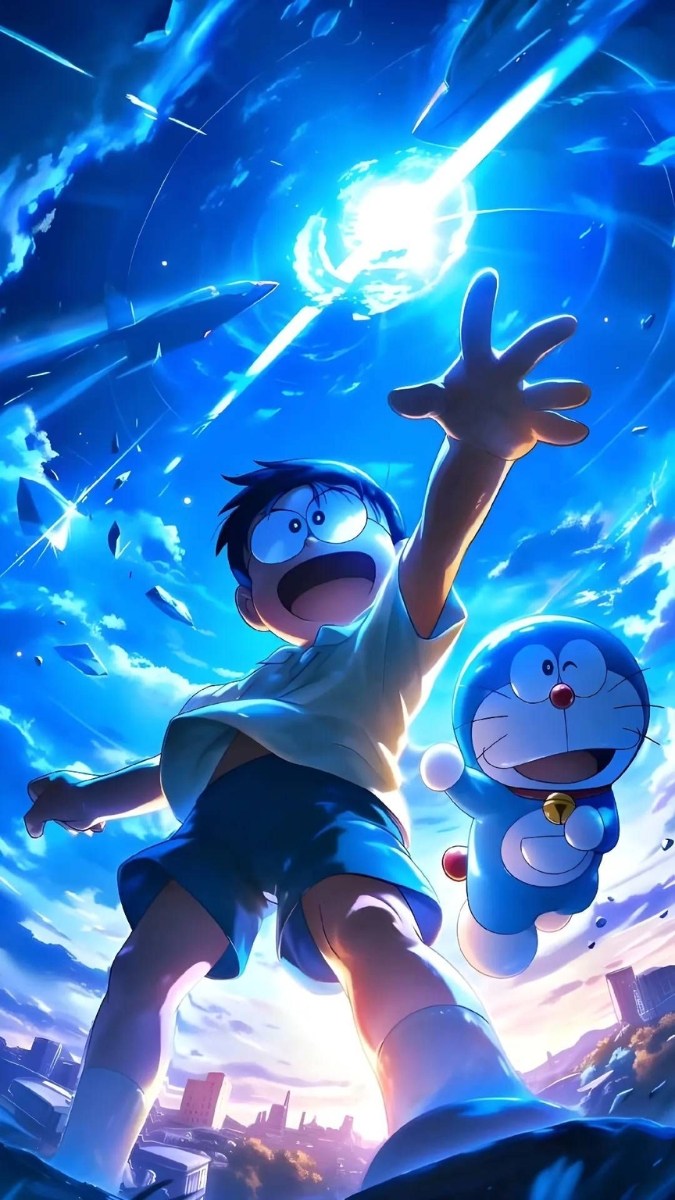 Hình nền Doraemon cute ôm tim