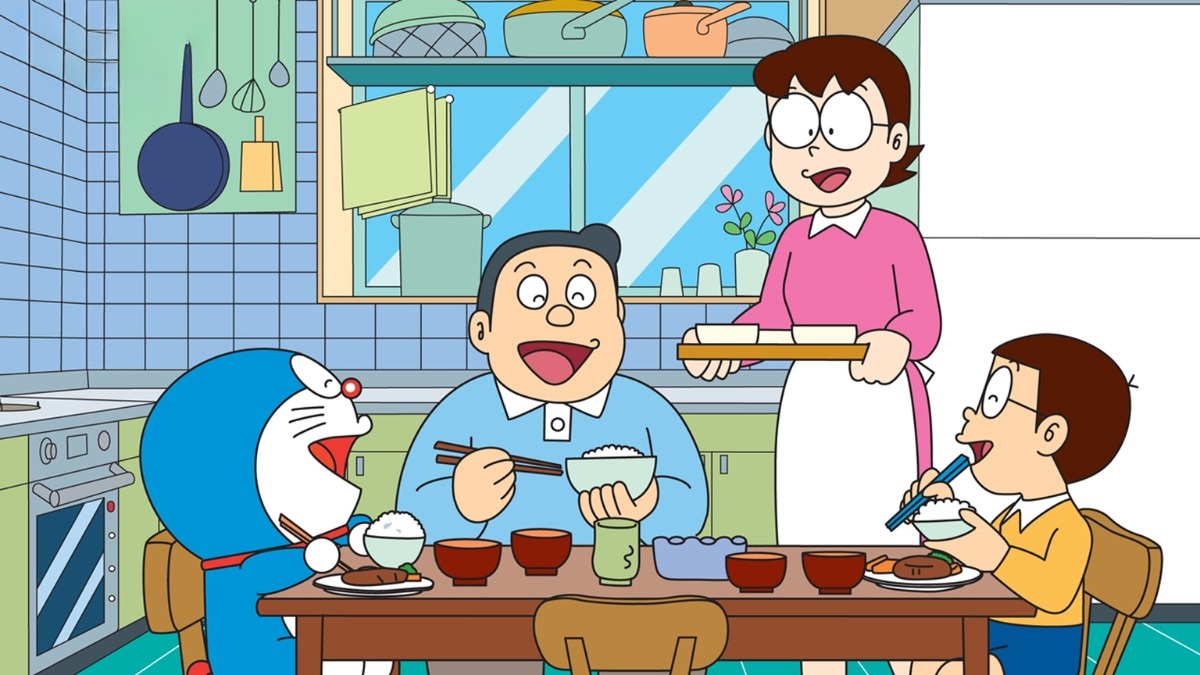 Hình nền Doremon cute cùng gia đình sum vầy hạnh phúc