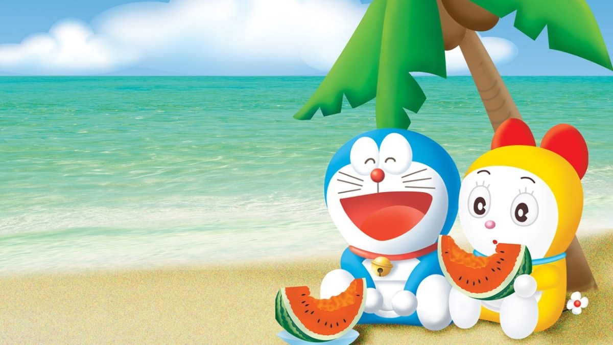 Hình nền Doraemon cute và Dorami cùng nhau chơi đùa