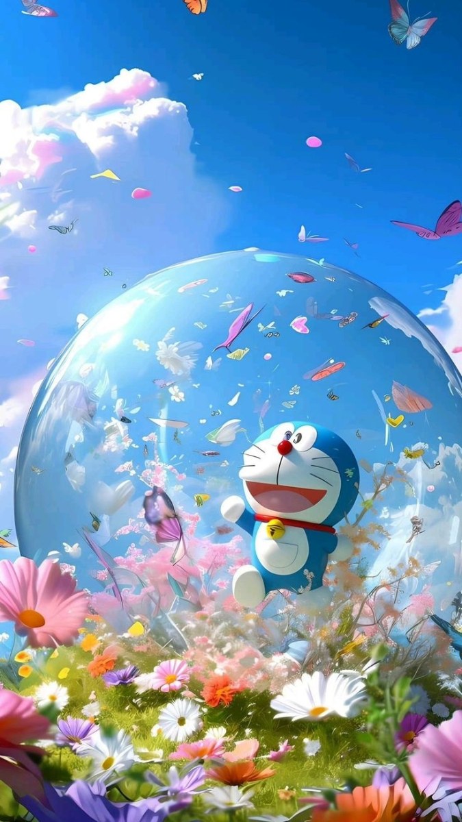 Hình nền Doraemon cute nền xanh