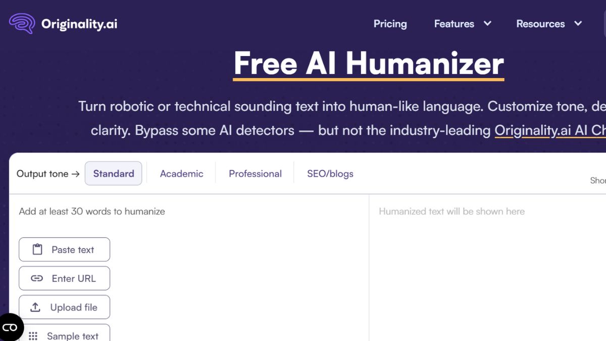 Tính năng AI Humanizer của công cụ Originality AI
