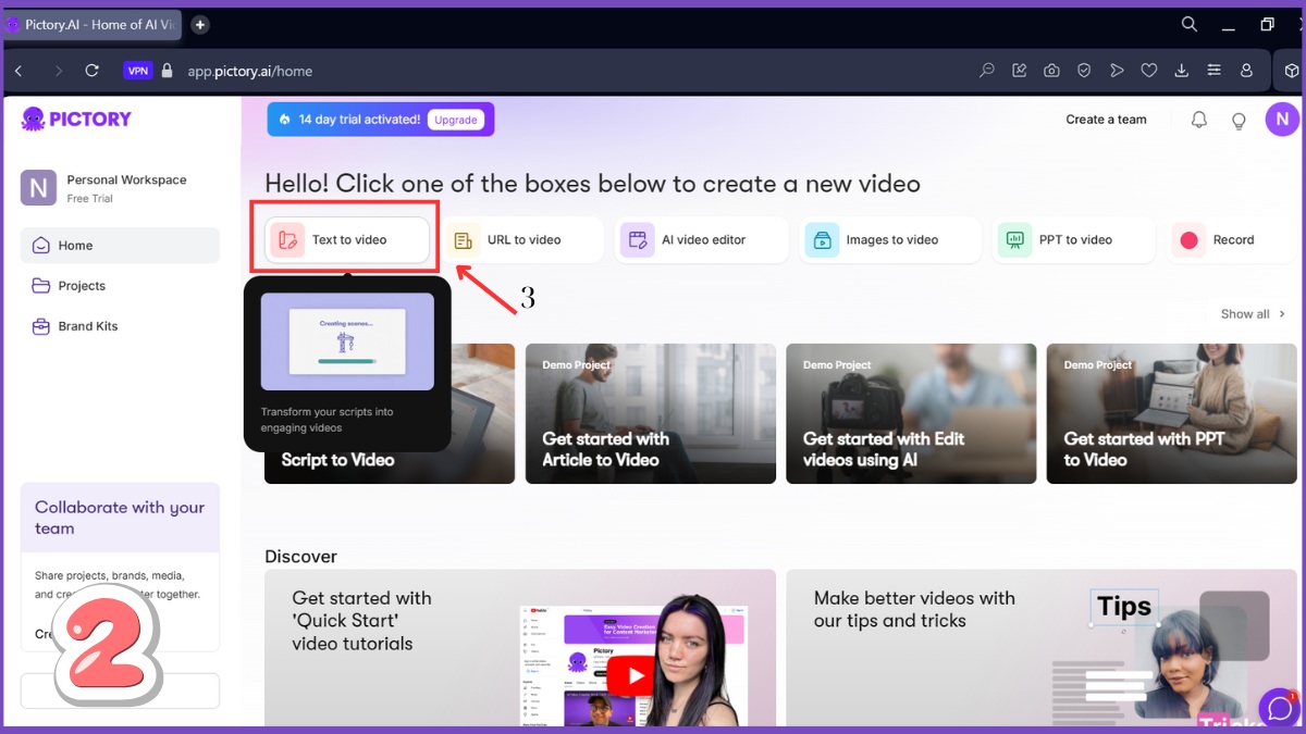 Cách sử dụng Pictory AI - Bước 2