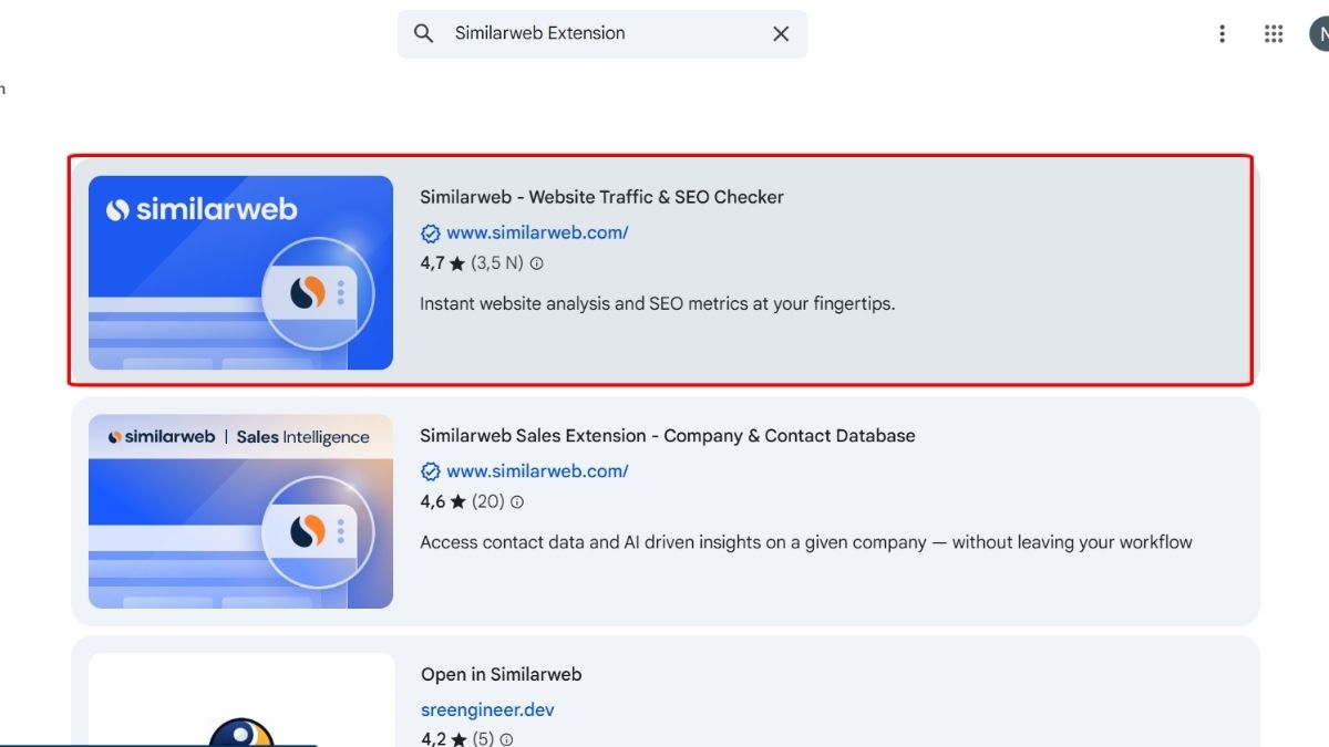 Các bước thêm Similarweb Extension Chrome - bước 1
