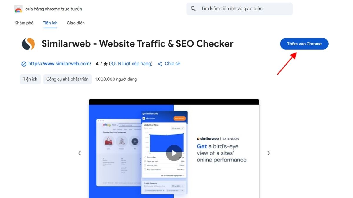 Các bước thêm Similarweb Extension Chrom - bước 2 và 3