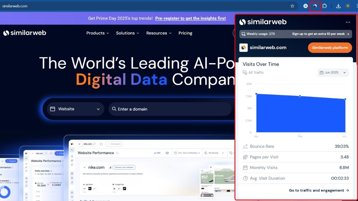 Các bước sử dụng Similarweb Extension for Chrome
