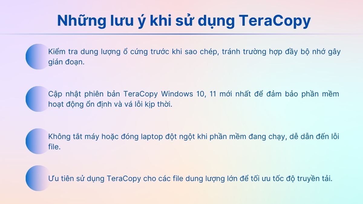 Những lưu ý khi sử dụng TeraCopy