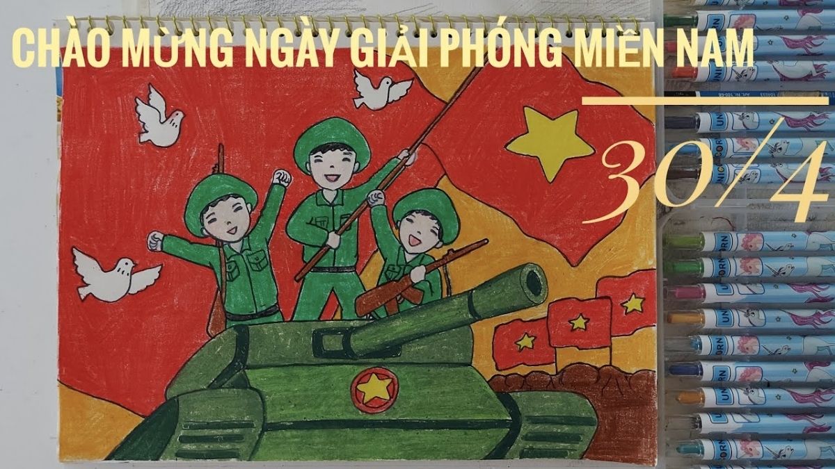 Vẽ tranh đề tài 30/4 hào hùng.