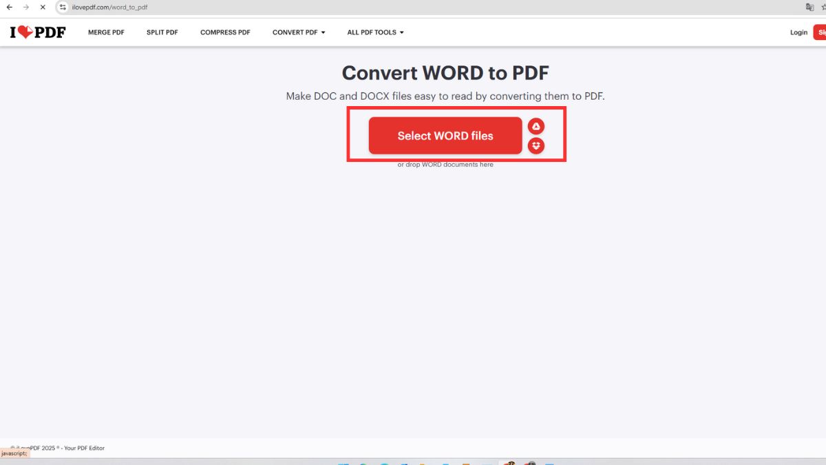 Cách chuyển file Word sang PDF bằng website iLovePDF - bước 2