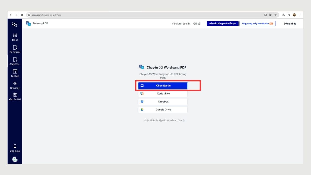 Cách chuyển file Word sang PDF bằng website PDFOnline - bước 2