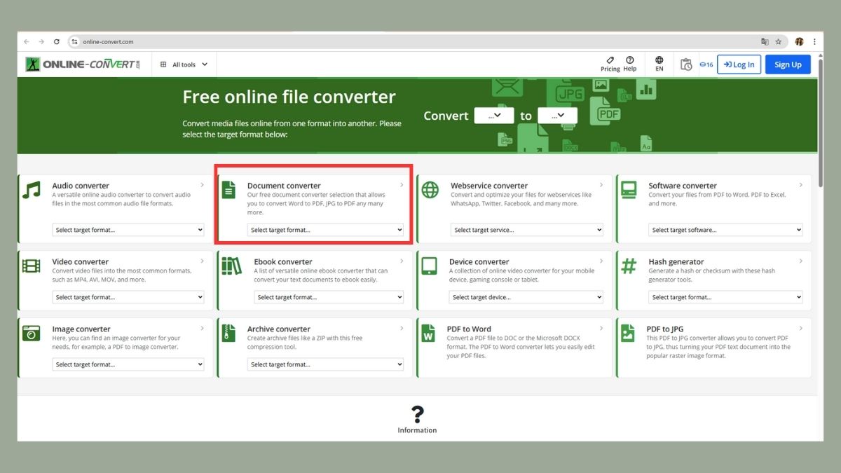 Cách chuyển file Word sang PDF bằng website Online Convert - bước 1