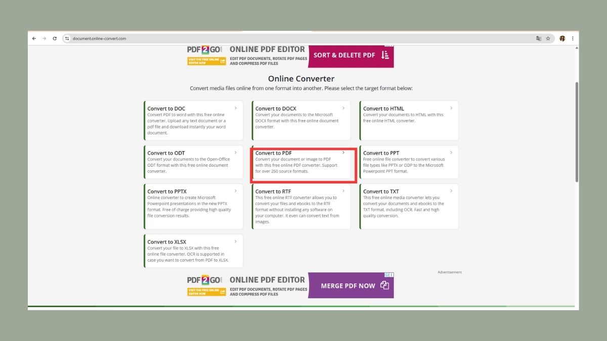 Cách chuyển file Word sang PDF bằng website Online Convert - bước 2