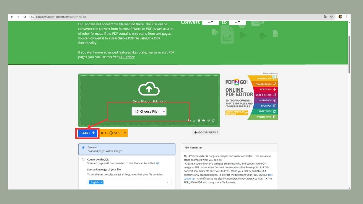 Cách chuyển file Word sang PDF bằng website Online Convert - bước 3