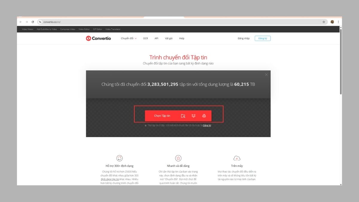 Cách chuyển file Word sang PDF bằng website Convertio - bước 1