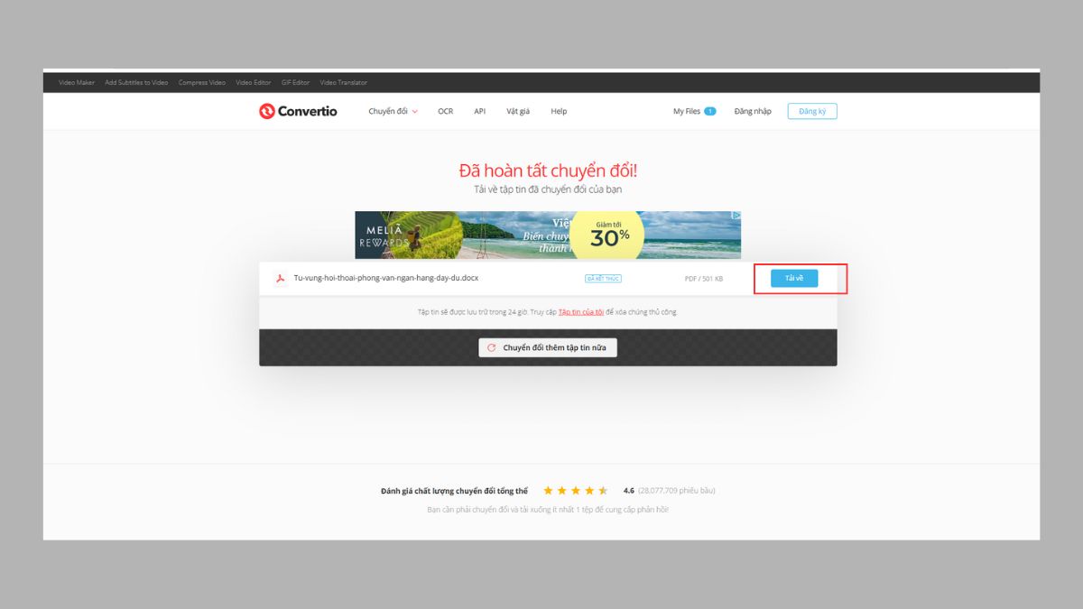 Cách chuyển file Word sang PDF bằng website Convertio - bước 3