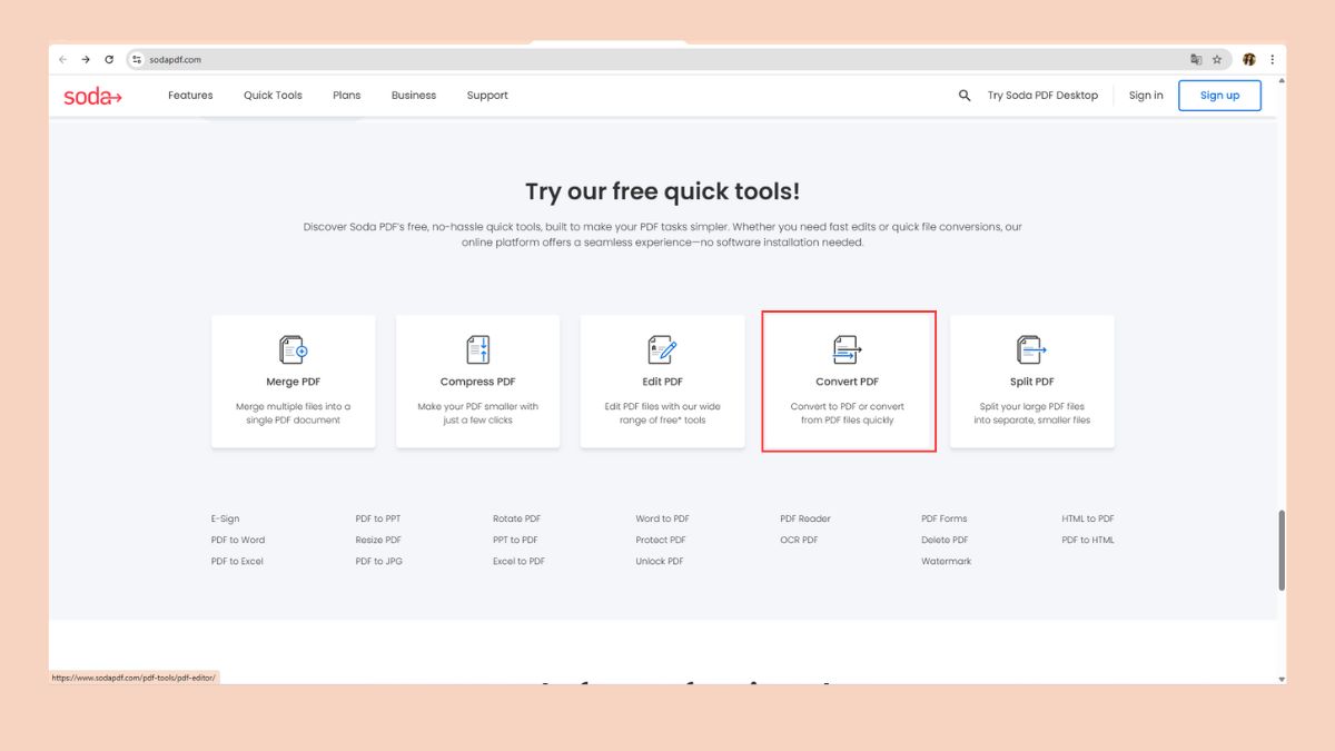 Cách chuyển file Word sang PDF bằng website SodaPDF - bước 1