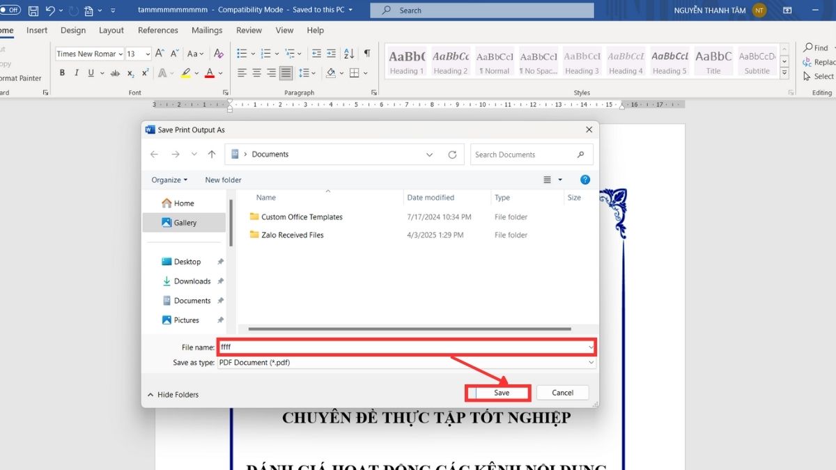 Cách chuyển file Word sang PDF bằng tính năng Print - bước 3