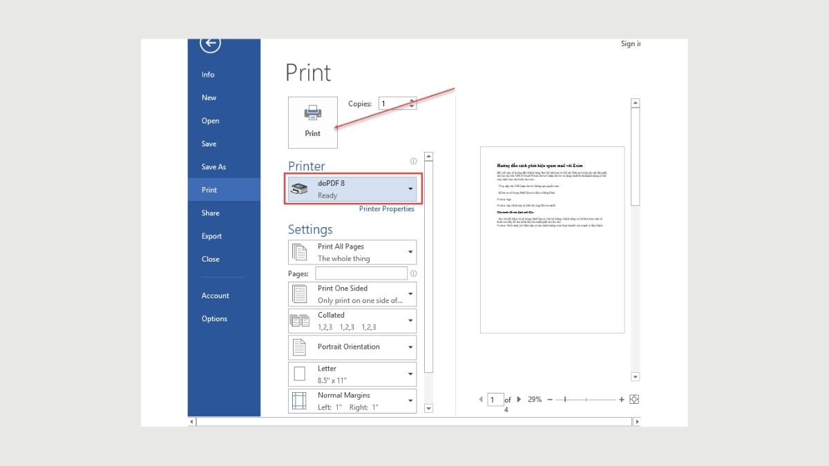  Cách chuyển file Word sang PDF bằng phần mềm doPDF - bước 2