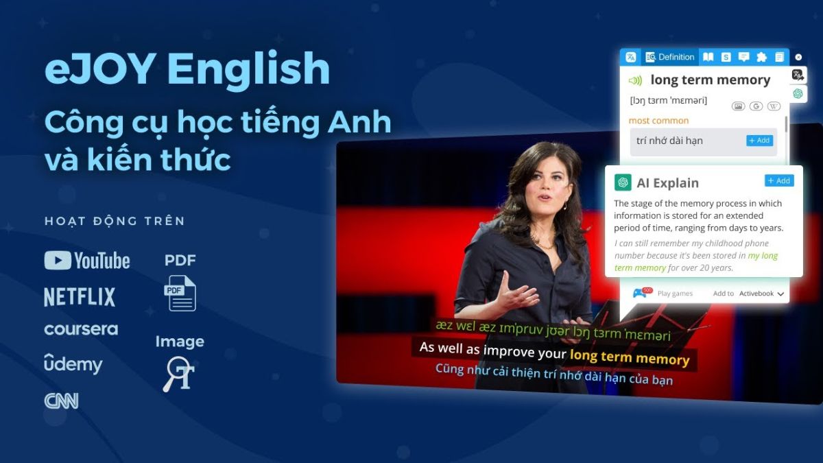Tính năng tra và dịch từ nhanh chóng của eJOY Extension