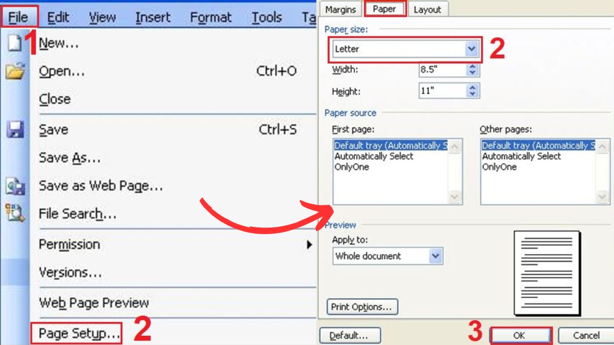 Cách chọn khổ giấy kích thước A5 mặc định