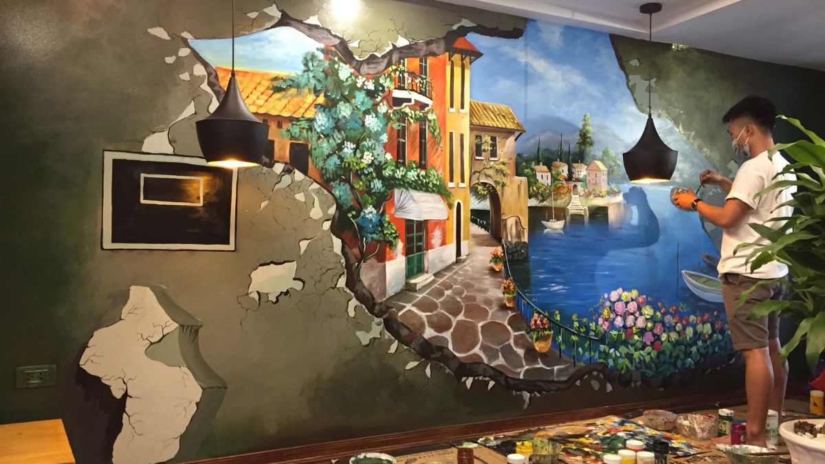 Tranh vẽ tường 3D huyền ảo.