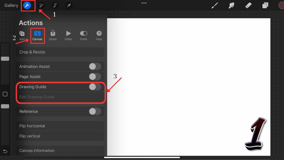 Cách để kích hoạt chế độ vẽ đối xứng  trong Procreate - bước 1
