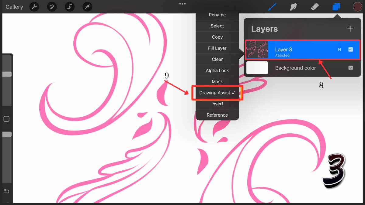 Cách để kích hoạt chế độ vẽ đối xứng trong Procreate - bước 3